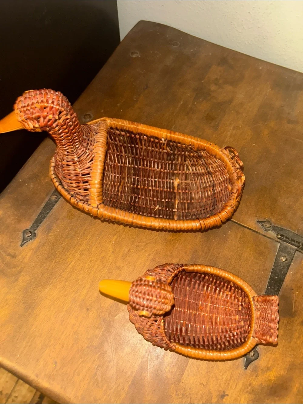 Handwoven Brown Wicker Duck Basket Set - Decorative Home Accent